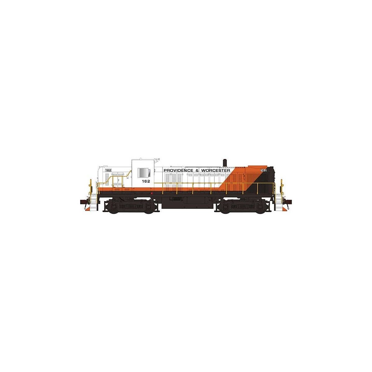 Alco RS3 Phase I - Standard DC -- Providence & Worchester 165 (white, brown, orange), HO, Bowser Manufacturing Co. 25554