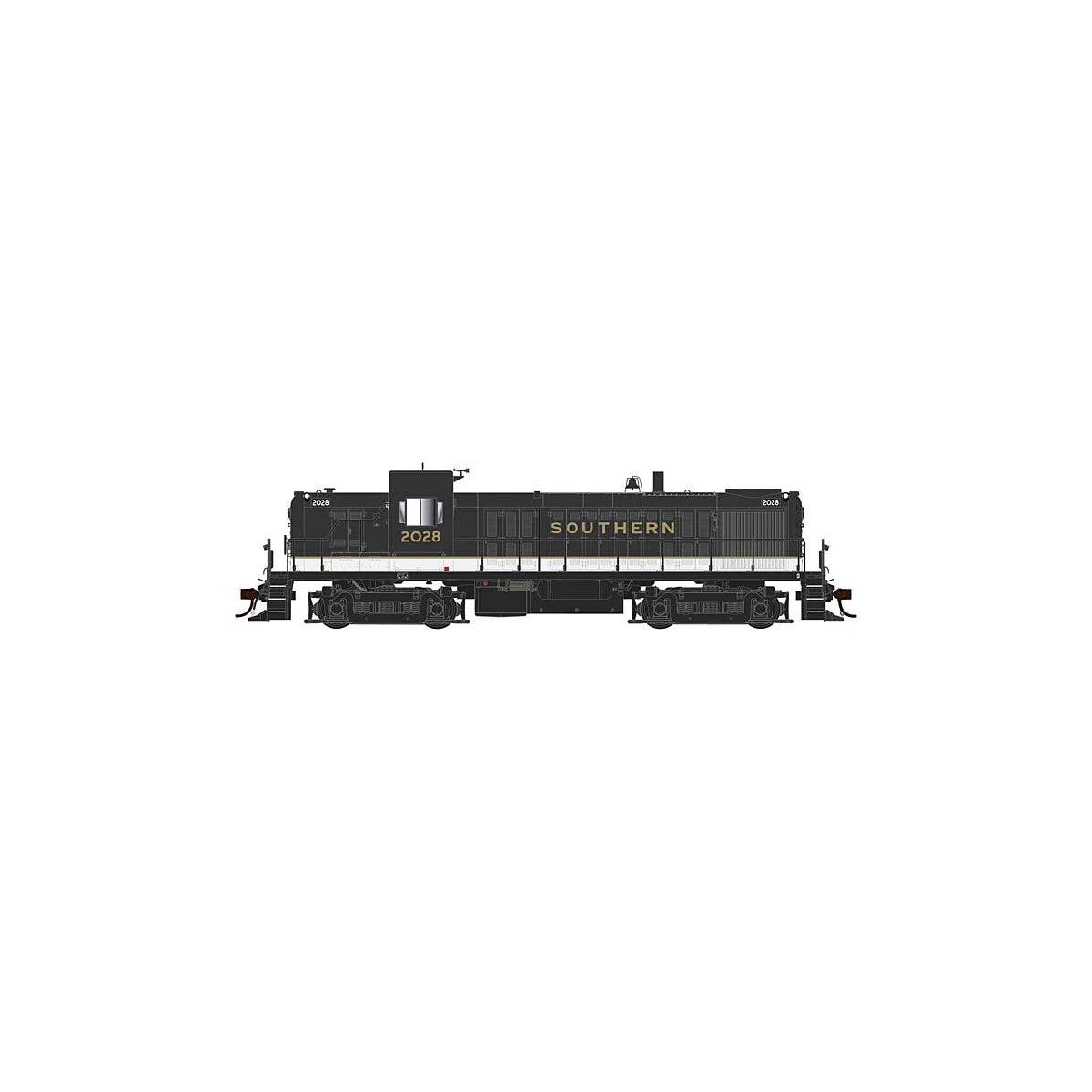 Alco RS3 Phase I - Standard DC -- Southern Railway 2028 (Tuxedo, black, white, gold), HO, Bowser Manufacturing Co. 25573