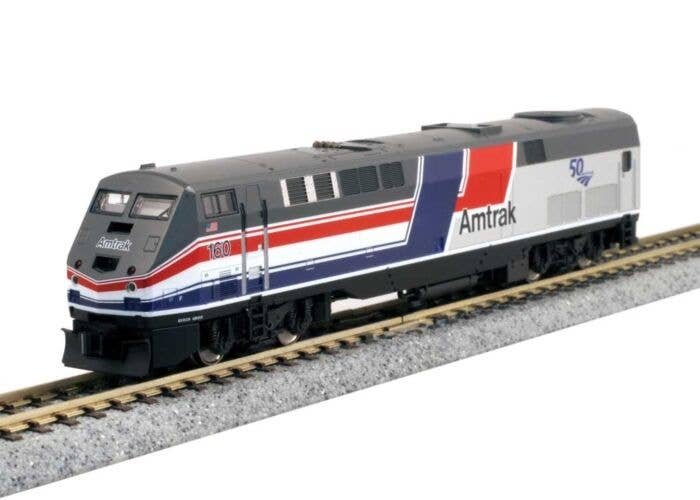GE P42 Genesis - DCC -- Amtrak 160 (Phase III, Hockey Stick, silver, red, white, blue, 50th Anniver, N, Kato USA Inc 1766038DCC
