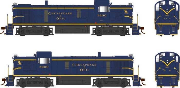 Alco RS3 Phase 3 - Standard DC -- Chesapeake & Ohio 5600 (As-Delivered, blue, yellow), HO, Bowser Manufacturing Co. 25193