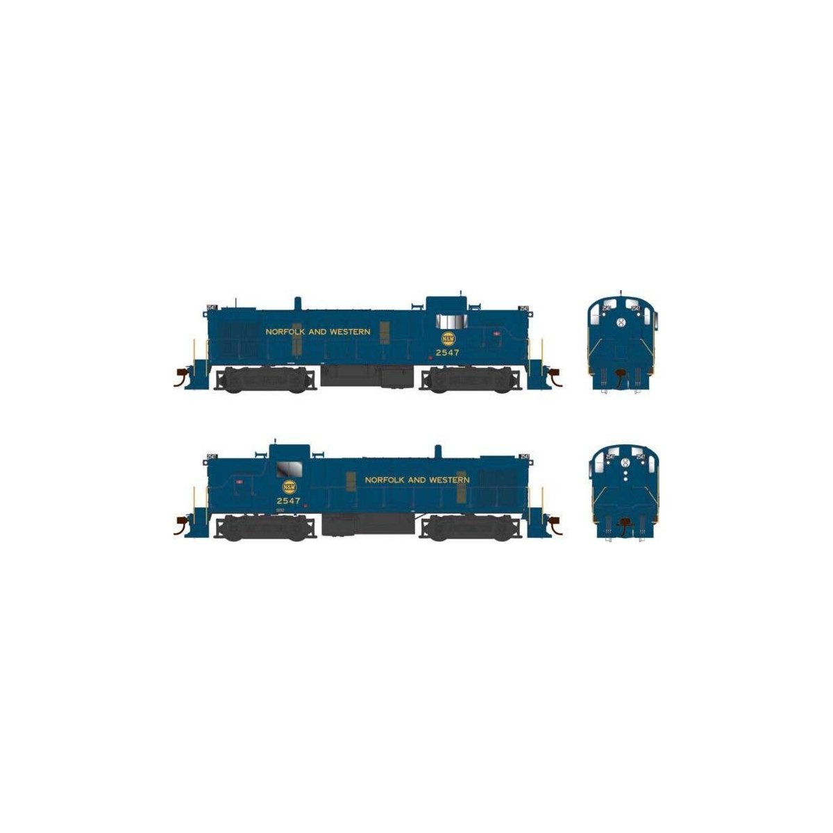 Alco RS3 Phase 3 - Standard DC -- Norfolk & Western 2557 (Ex-NKP, blue, yellow, Hamburger Logo), HO, Bowser Manufacturing Co. 25