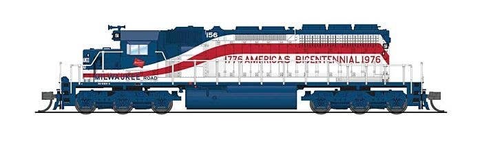 EMD SD40-2 Low Nose - Standard DC - Stealth -- Milwaukee Road 156 (Bicentennial, white, blue, red), N, Broadway Limited Imports 