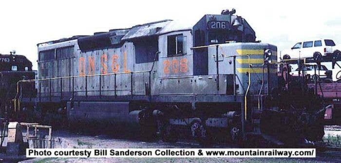 GMD SD40 - Standard DC - Executive Line -- Quebec, North Shore & Laborador 215 (gray, orange, yellow), HO, Bowser Manufacturing 
