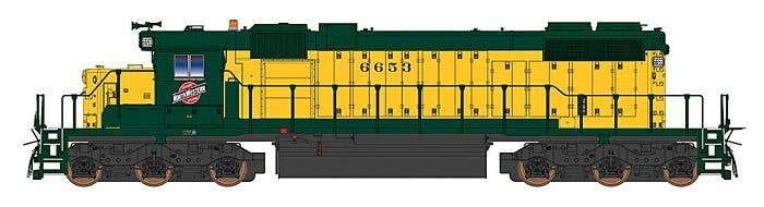 EMD SD38-2 w/DCC -- Chicago & North Western (yellow, green), HO, Intermountain Railway Company 493302