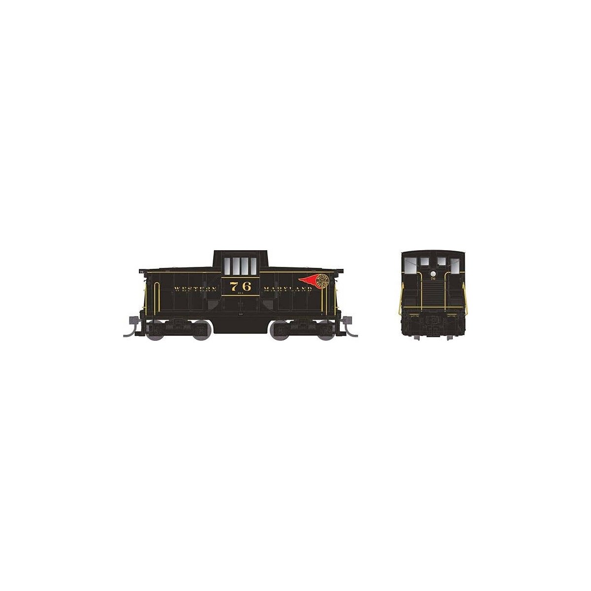 GE 44-Tonner - Standard DC -- Western Maryland 76 (black, red, yellow, Fireball Logo), HO, Rapido Trains Inc 48066