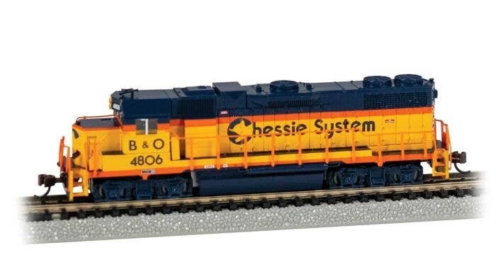 EMD GP38-2 Dynamic Brakes - Standard DC -- Chessie System 4806 (yellow, blue, vermillion), N, Bachmann Industries 61752