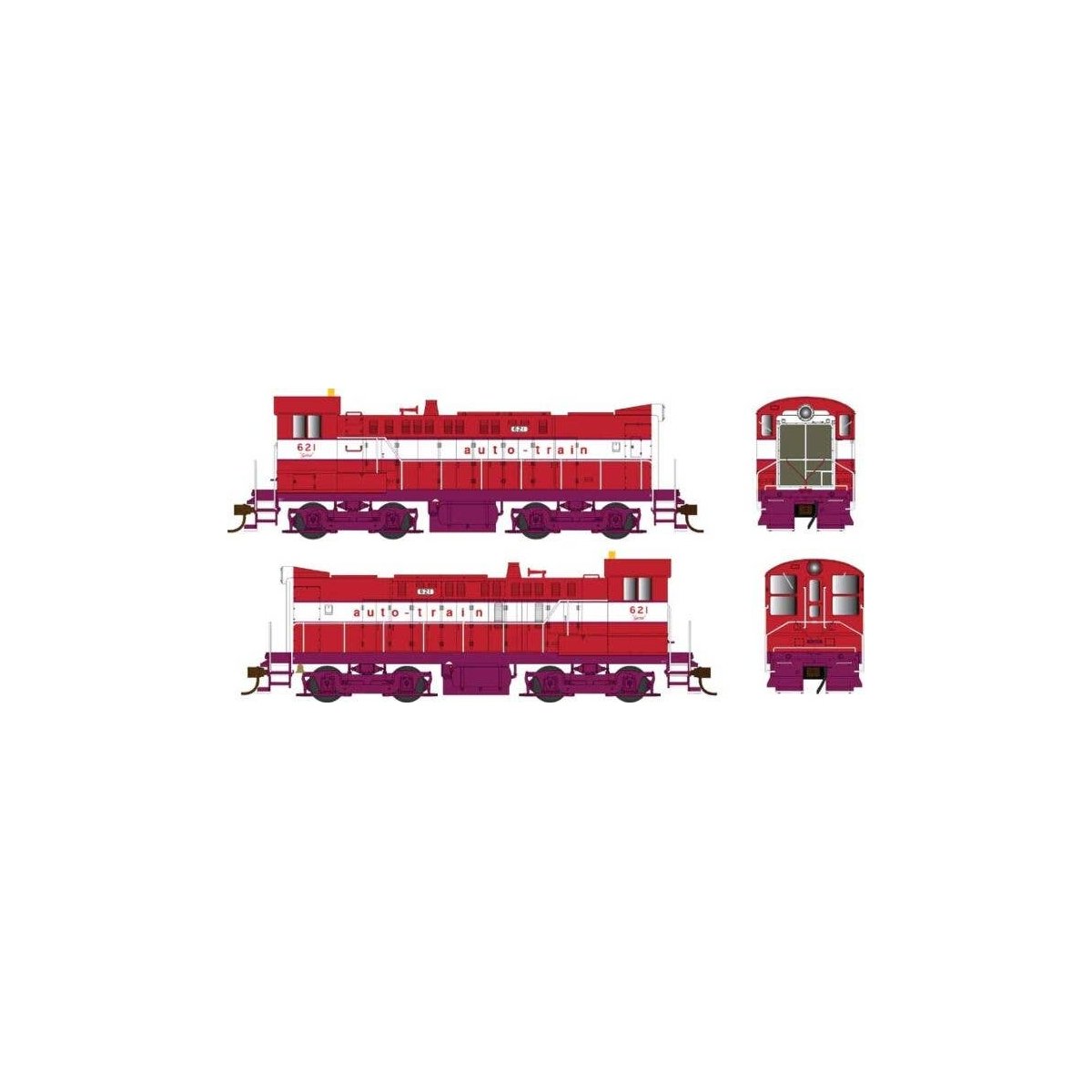 Baldwin S12 - Standard DC -- Auto Train 621 (red, purple, white), HO, Bowser Manufacturing Co. 25473
