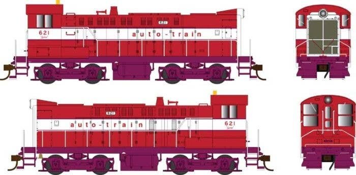 Baldwin S12 - Standard DC -- Auto Train 621 (red, purple, white), HO, Bowser Manufacturing Co. 25473