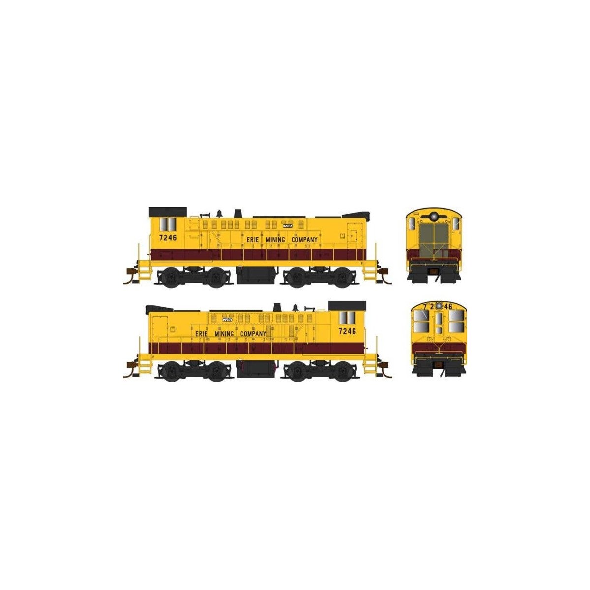 Baldwin S12 - Standard DC -- Erie Mining 7247 (yellow, maroon), HO, Bowser Manufacturing Co. 25476