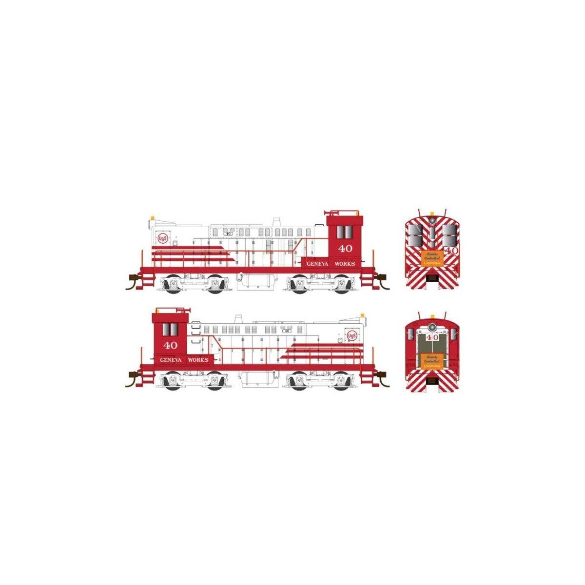 Baldwin S12 - Standard DC -- Geneva Works US Steel 40 (white, red), HO, Bowser Manufacturing Co. 25479