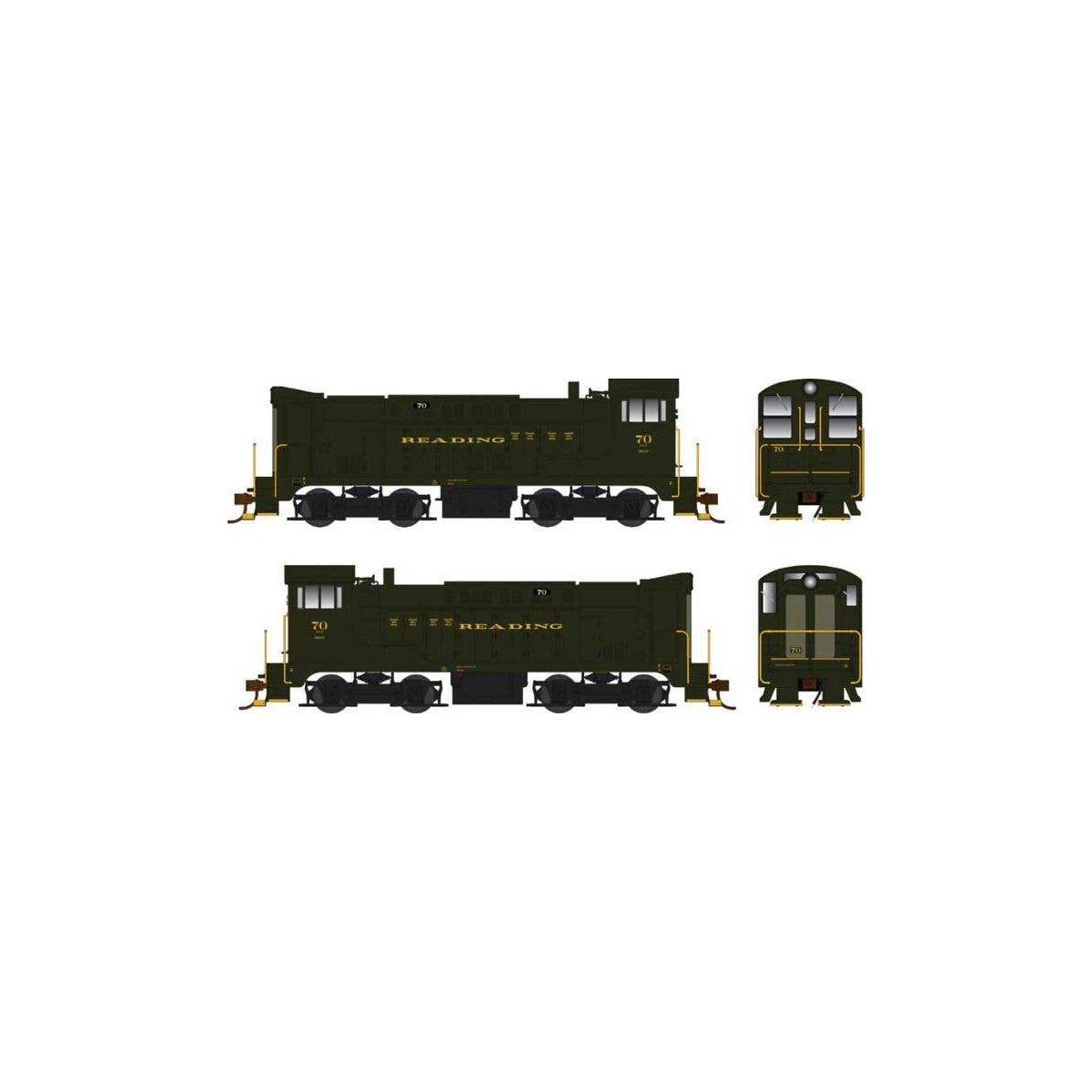 Baldwin VO660 - Standard DC -- Reading 70 (green, yellow), HO, Bowser Manufacturing Co. 25510