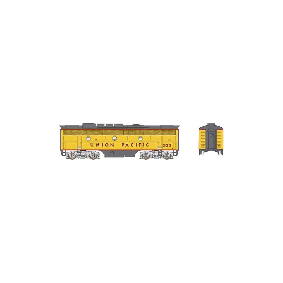 EMD F3B - Standard DC - Executive Line -- Union Pacific 522 (Armour Yellow, gray, red), HO, Bowser Manufacturing Co. 24577