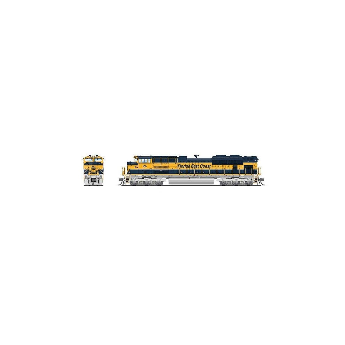 EMD SD70ACe - Standard DC - Stealth -- Florida East Coast 100 (blue, yellow), N, Broadway Limited Imports 8440