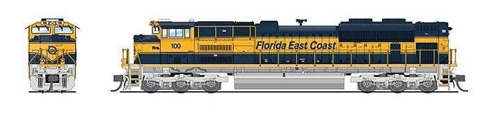 EMD SD70ACe - Standard DC - Stealth -- Florida East Coast 100 (blue, yellow), N, Broadway Limited Imports 8440