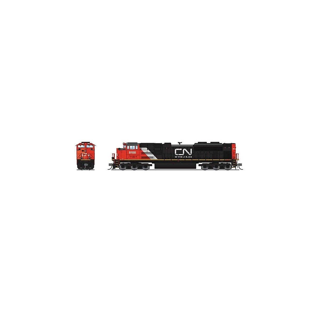 EMD SD70ACe - Standard DC - Stealth -- Canadian National 8100 (black, red, yellow, Website Logo), N, Broadway Limited Imports 84