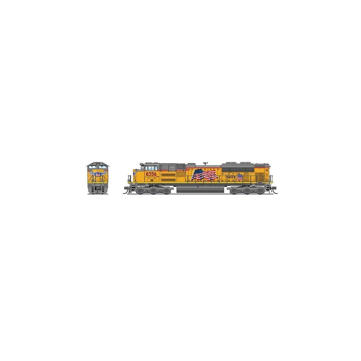 EMD SD70ACe - Standard DC - Stealth -- Union Pacific 8356 (Armour Yellow, gray, red, Large US Flag), N, Broadway Limited Imports