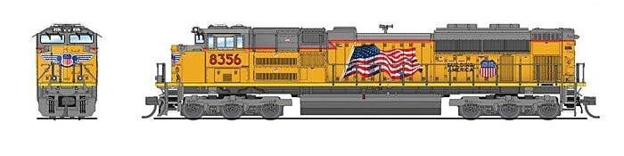 EMD SD70ACe - Standard DC - Stealth -- Union Pacific 8356 (Armour Yellow, gray, red, Large US Flag), N, Broadway Limited Imports