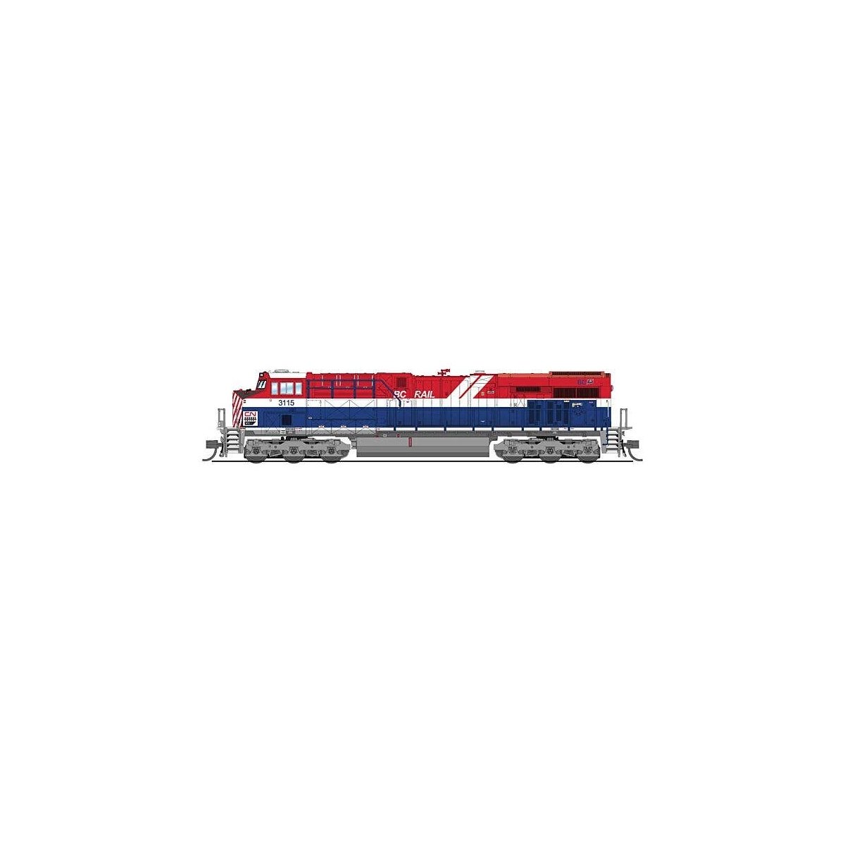 GE ES44AC - Standard DC - Stealth -- Canadian National 3115 (BC Rail Heritage, blue, red, white), N, Broadway Limited Imports 86