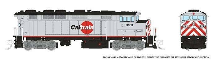 GMDD F59PH - Standard DC -- CalTrain 929 (silver, black, red dot), N, Rapido Trains Inc 519007