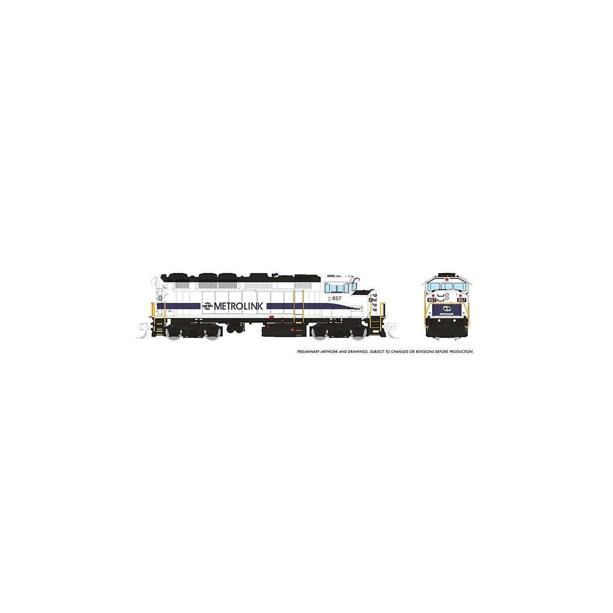 GMDD F59PH - Standard DC -- Metrolink 857 (white, blue stripe), N, Rapido Trains Inc 519015