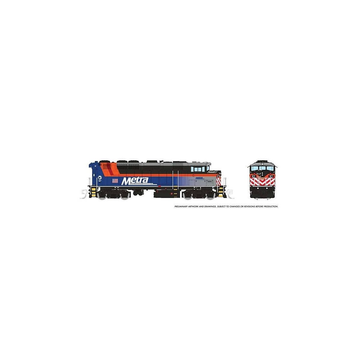 GMDD F59PH - Standard DC -- Metra 97 (blue fade, black, orange, maroon, white), N, Rapido Trains Inc 519018