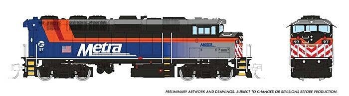 GMDD F59PH - Standard DC -- Metra 97 (blue fade, black, orange, maroon, white), N, Rapido Trains Inc 519018