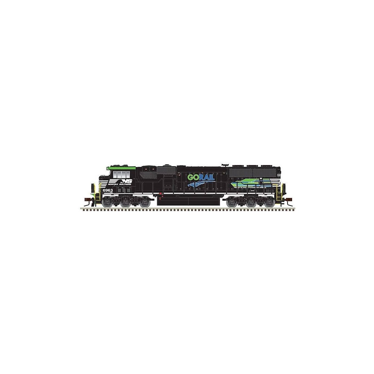 NS - EMD SD60E - Standard DC - Master Silver -- Norfolk Southern 6963 (Go Rail Scheme, black, white, green), N, Atlas Model Rail