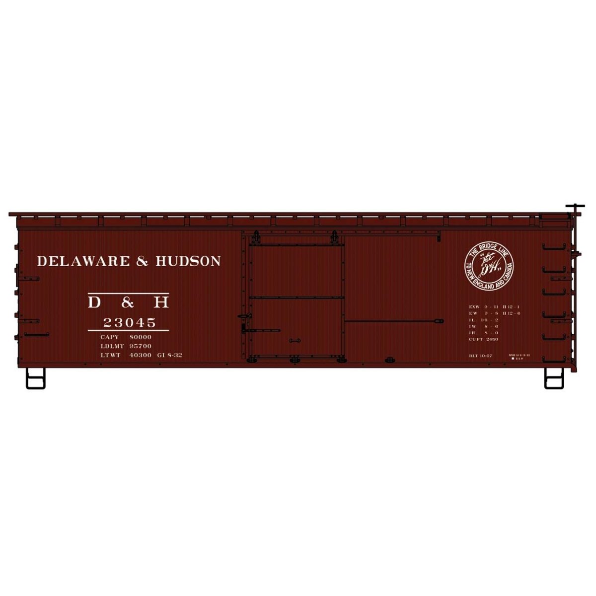 36 Double-Sheathed Wood Boxcar w/Steel Roof - Ends - Straight Underframe - Ki - Delaware & Hudson - H0 - Walthers 112-1410