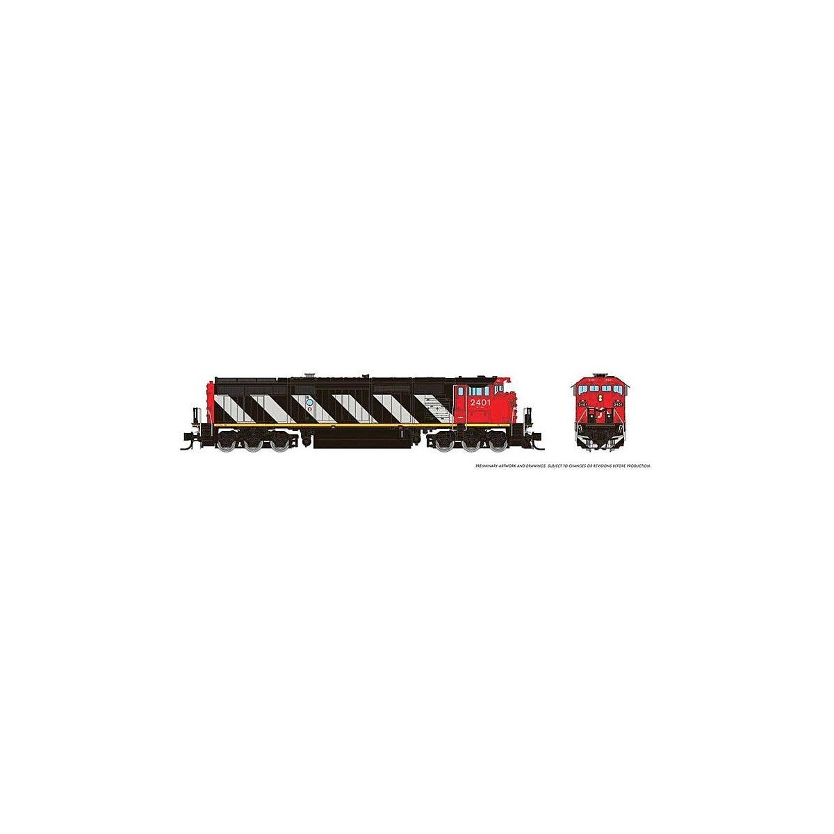 GE Dash 8-40CM - Standard DC -- Canadian National 2423 (Stripes Scheme, black, white, red), N, Rapido Trains Inc 540036