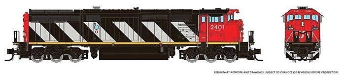 GE Dash 8-40CM - Standard DC -- Canadian National 2423 (Stripes Scheme, black, white, red), N, Rapido Trains Inc 540036