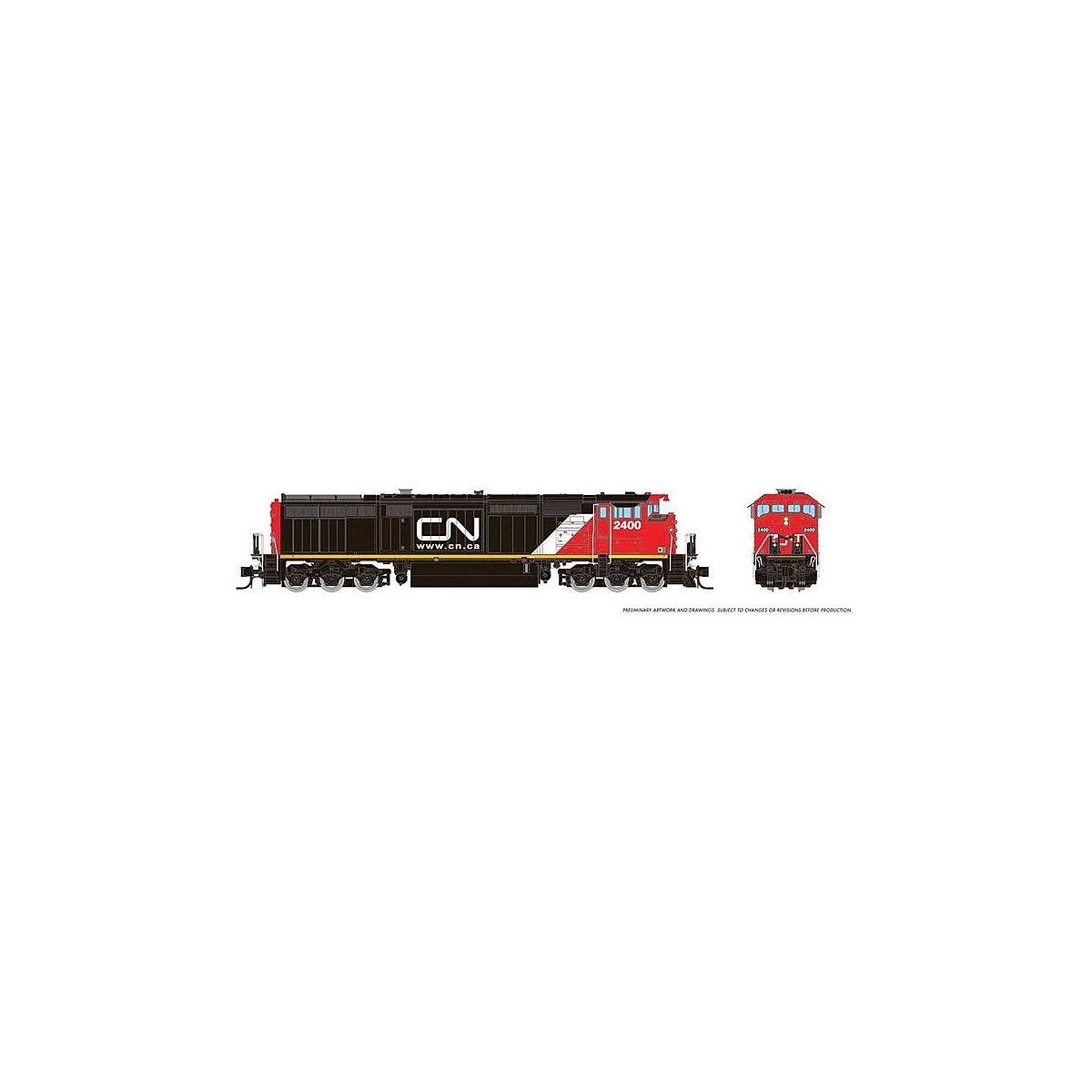 GE Dash 8-40CM - Standard DC -- Canadian National 2400 (black, white, red, Website Logo), N, Rapido Trains Inc 540037