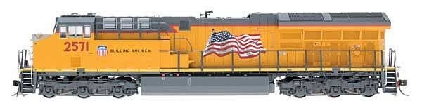 GE ET44 Tier 4 GEVO - Standard DC -- Union Pacific (Armour Yellow, gray, red, Large Flag, Building America Logo), N, Intermounta