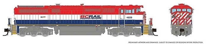 GE Dash 8-40CM - Standard DC -- British Columbia Railway 4621 (red, white, blue, yellow Frame Stripe), N, Rapido Trains Inc 5400