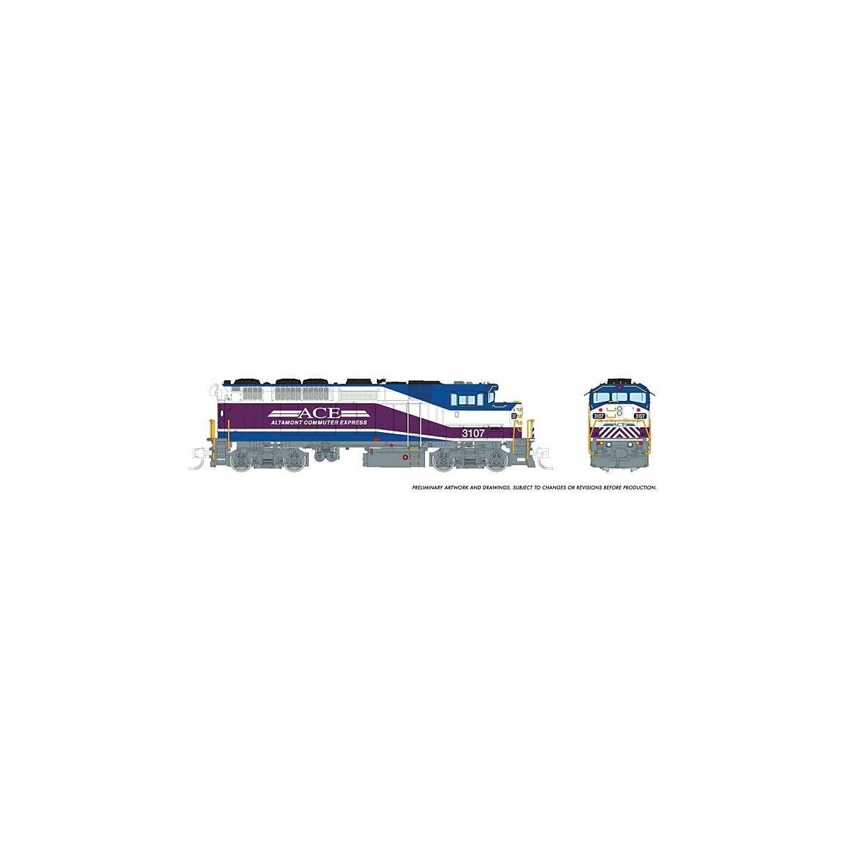 GMDD F59PH - Standard DC -- Altamont Commuter Express 3107 (white, purple, blue), N, Rapido Trains Inc 519001