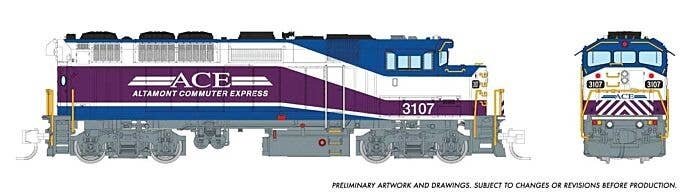 GMDD F59PH - Standard DC -- Altamont Commuter Express 3107 (white, purple, blue), N, Rapido Trains Inc 519001