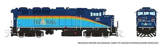 GMDD F59PH - Standard DC -- TriRail - Dark Blue Scheme 831 (dark blue, light blue, orange, green), N, Rapido Trains Inc 519024