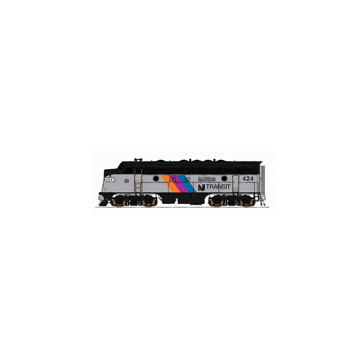 EMD F7A - Standard DC -- NJ Transit (silver, black, orange, purple, blue), N, Intermountain Railway Company 69286