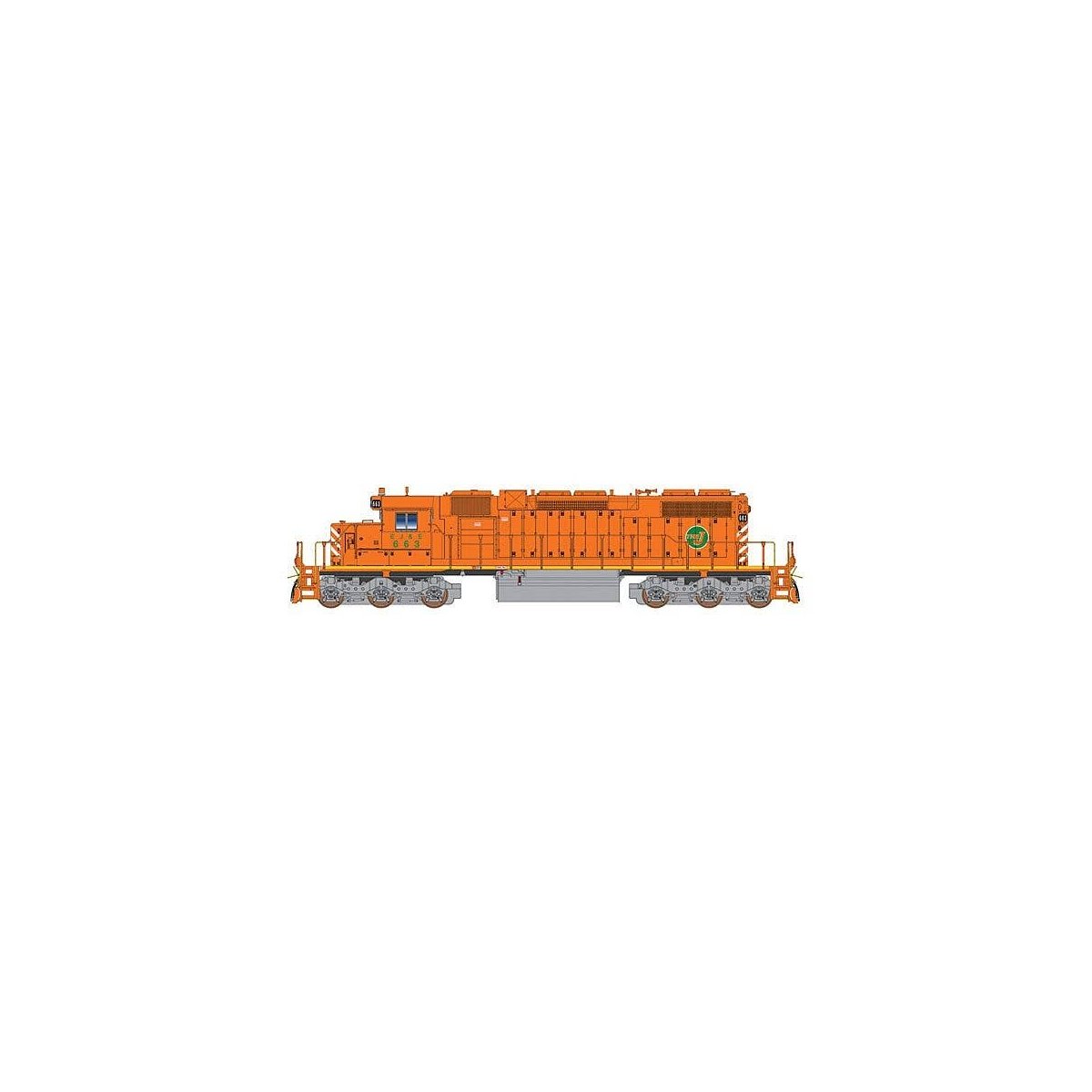 EMD SD38-2 - Standard DC -- Elgin, Joliet & Eastern (orange, white, green, The J Circle Logo), N, Intermountain Railway Company 