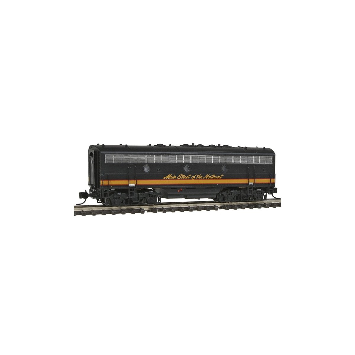 EMD F7B - Standard DC -- Northern Pacific (black, yellow), N, Intermountain Railway Company 69714