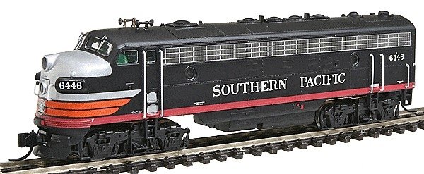 EMD FP7 Phase I - Standard DC -- Southern Pacific (Black Widow, black, silver, orange, red), N, Intermountain Railway Company 69