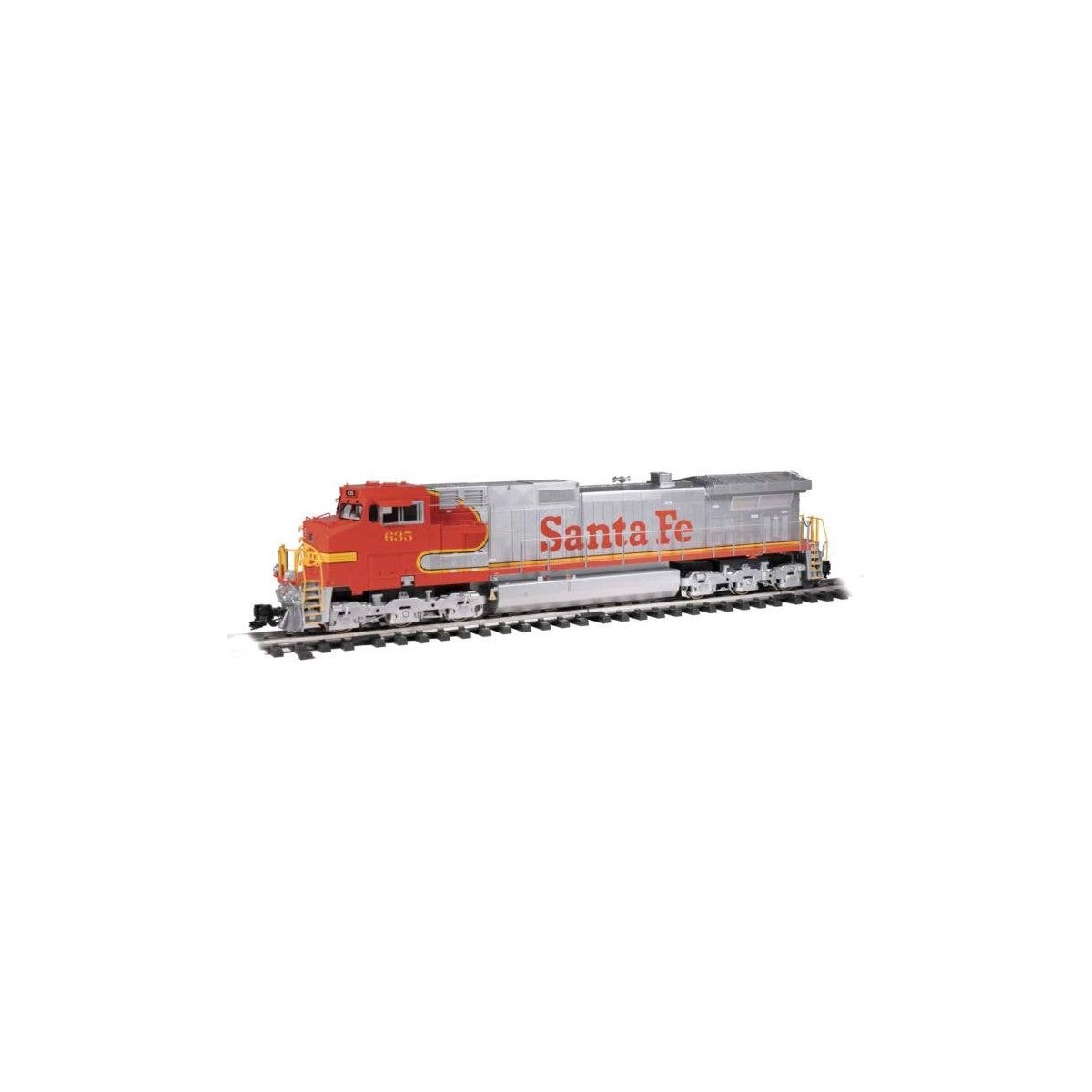 GE Dash 9-44CW - Standard DC -- Santa Fe 635 (silver, red, yellow Warbonnet), G, Bachmann Industries 90905