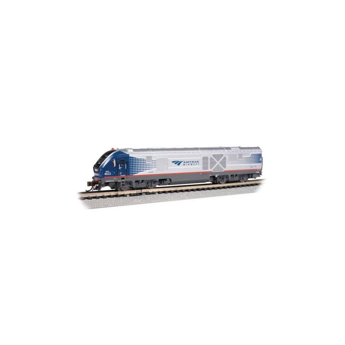 Siemens SC-44 Charger - Sound and DCC -- Amtrak 4623 (Midwest silver, blue, red), N, Bachmann Industries 67951