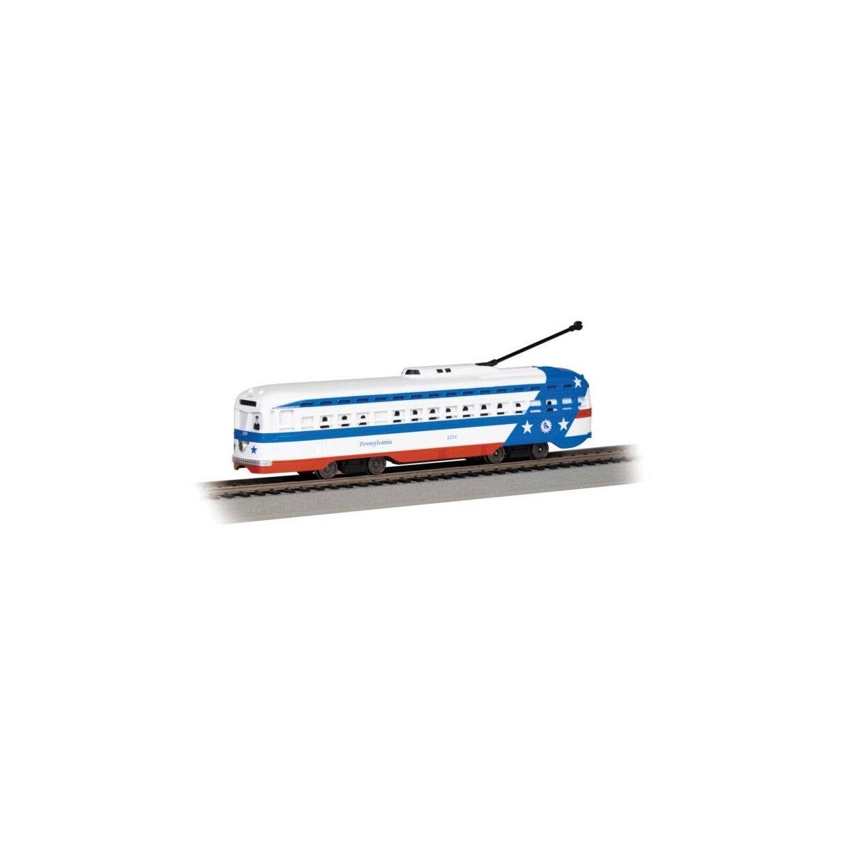 PCC Streetcar - Standard DC -- SEPTA 2254 (Bicentennial, white, blue, red), HO, Bachmann Industries 60512