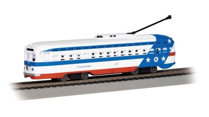 PCC Streetcar - Standard DC -- SEPTA 2254 (Bicentennial, white, blue, red), HO, Bachmann Industries 60512