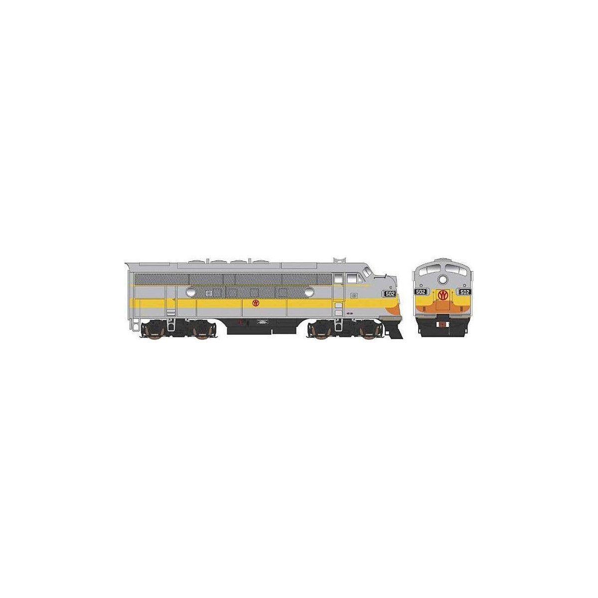 EMD F3A - Standard DC - Executive Line -- New York, Ontario & Western 502 (gray, orange, yellow), HO, Bowser Manufacturing Co. 2