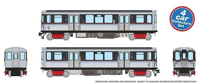 Budd 2600 Series L 4-Car Set - Standard DC -- Chicago Transit Authority CTA (As-Delivered, stainless steel, black), N, Rapido Tr