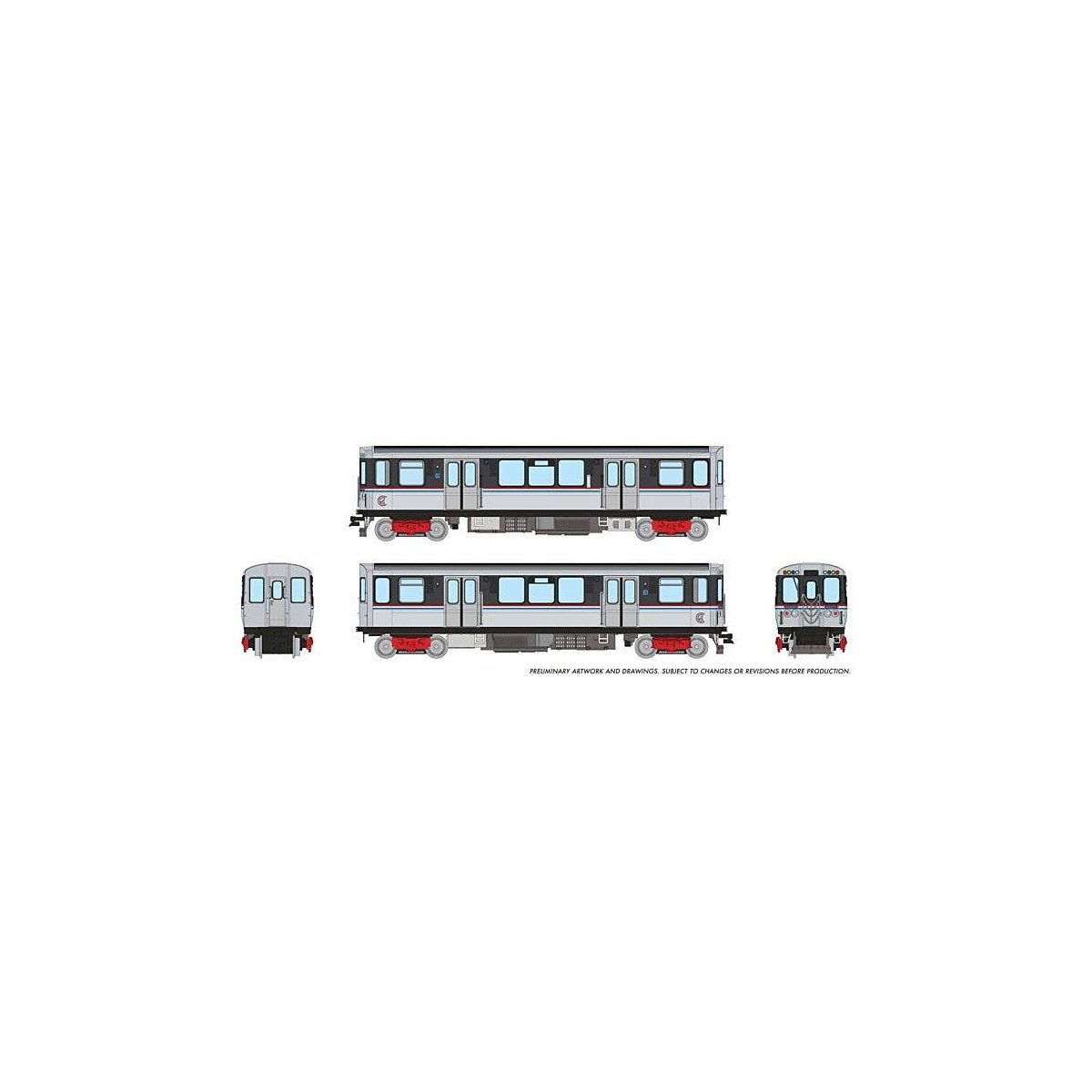 Budd 2600 Series L 2-Car Pair - Standard DC -- Chicago Transit Authority CTA (As-Delivered, stainless steel, black), N, Rapido T
