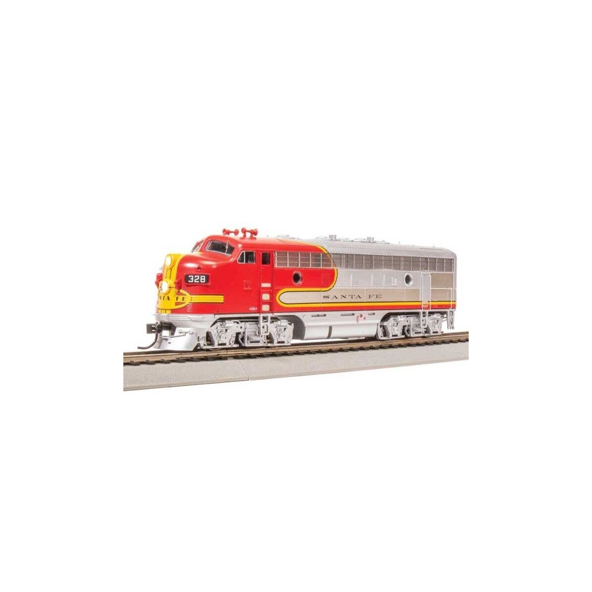 EMD F7A - Standard DC - Stealth -- Santa Fe 334L (1950s, Warbonnet, silver, red), HO, Broadway Limited Imports 8300