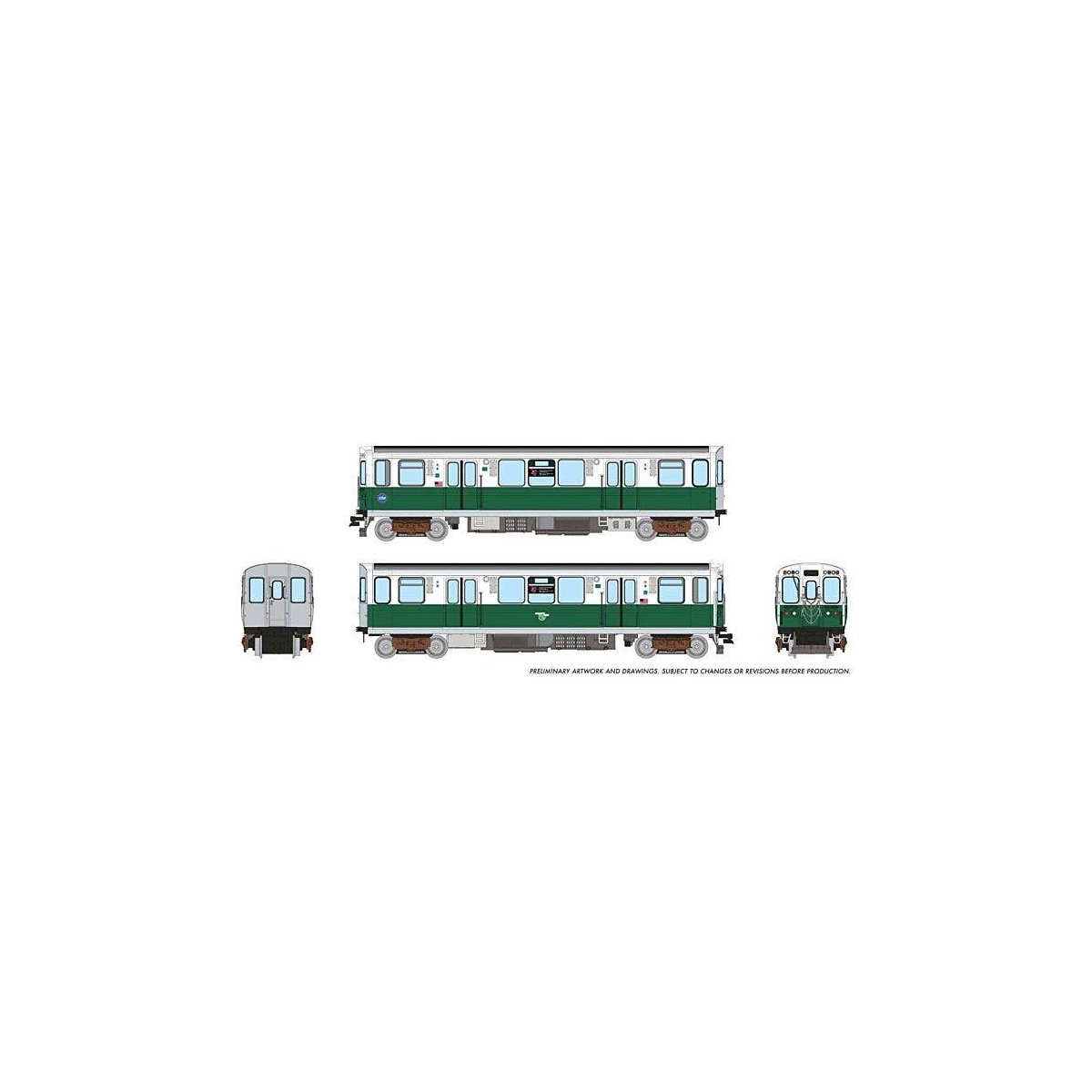 Budd 2600 Series L 2-Car Pair - Standard DC -- Chicago Transit Authority CTA (75th Anniversary Scheme, white, green), N, Rapido 