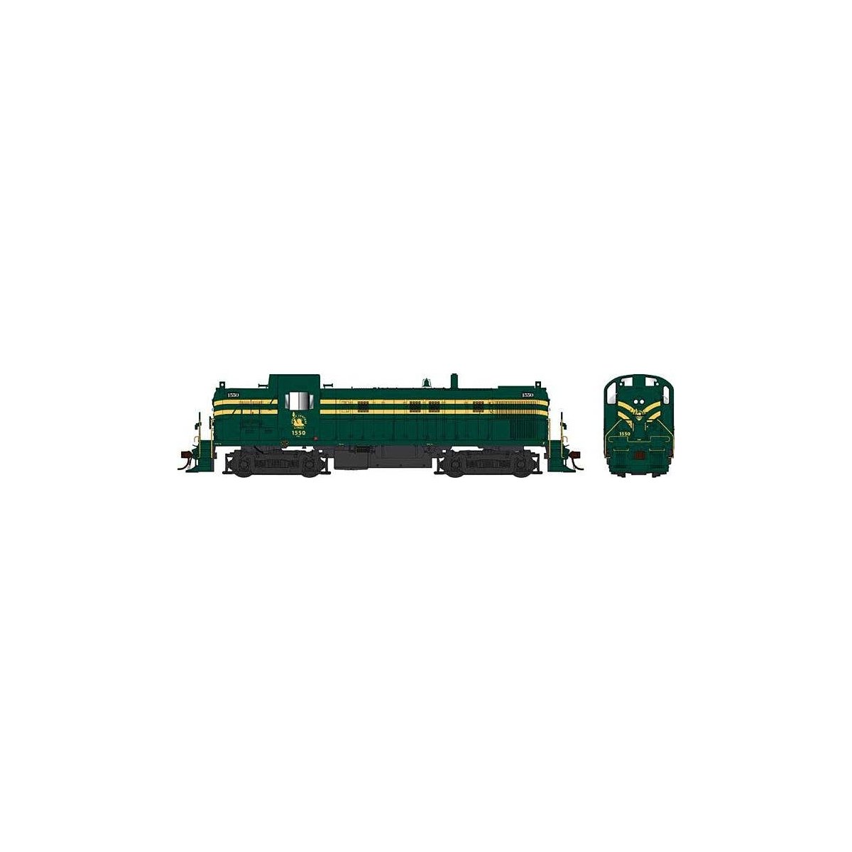 Alco RS3 Phase 2 - Standard DC -- Central Railroad of New Jersey 1550 (green, yellow stripes), HO, Bowser Manufacturing Co. 2541